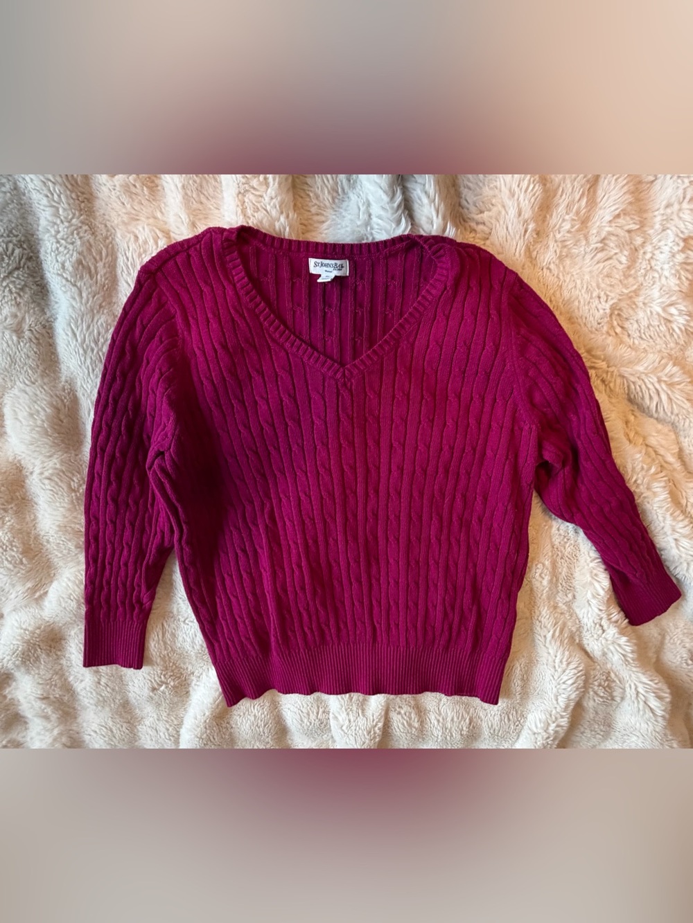 St. John’s Bay 3X Berry Pink Cable Knit V-Neck Cotton Sweater
